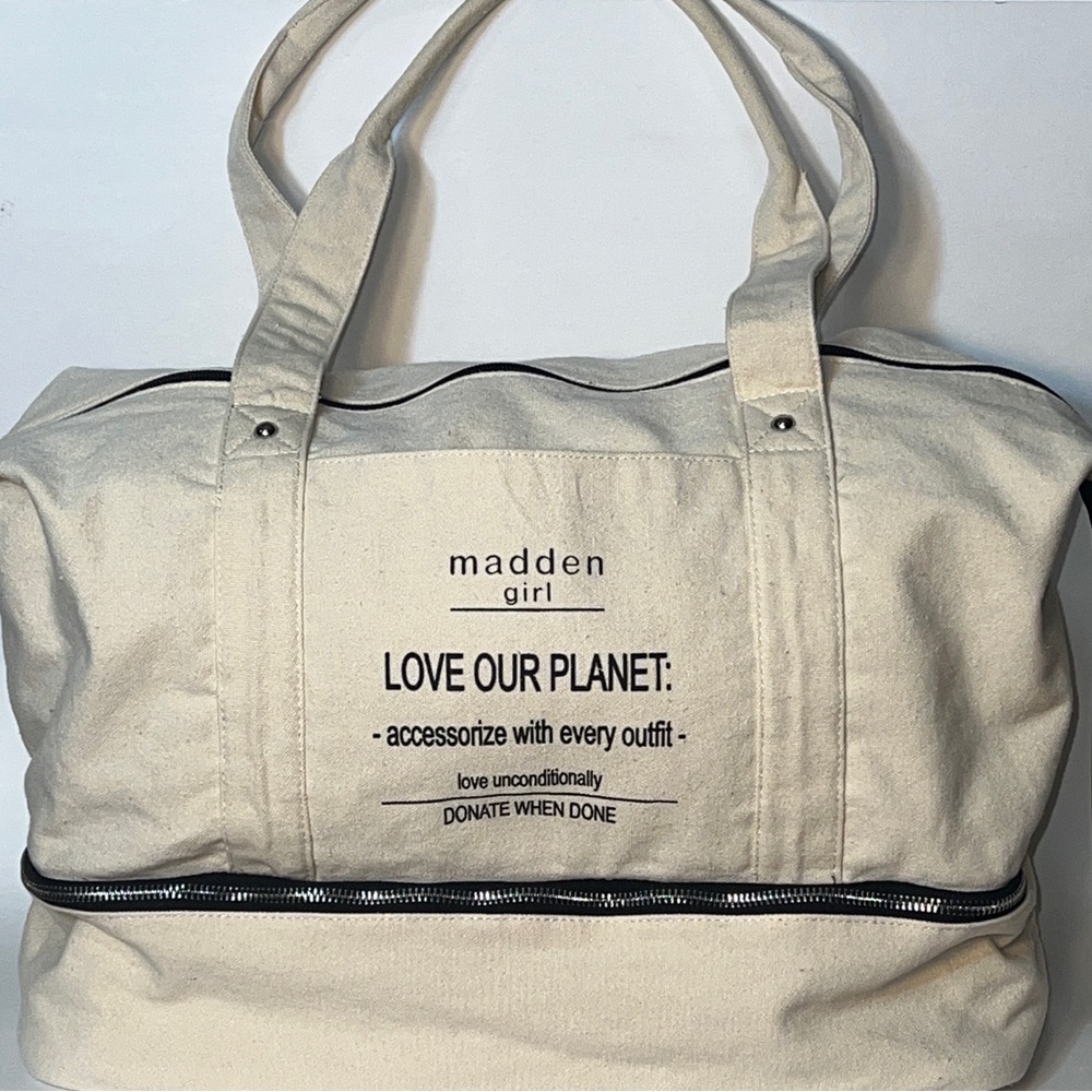 Madden Girl Cream Cotton Canvas Tote Bag